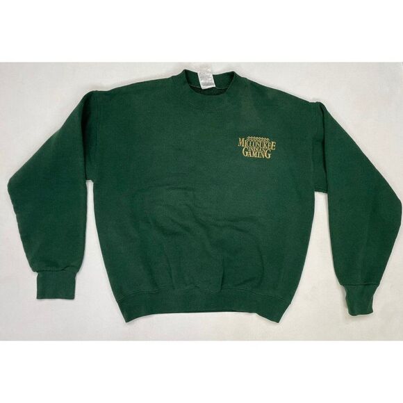 VINTAGE Miccosukee Indian Gaming Sweatshirt Men Medium Green Embroidered - Picture 1 of 5